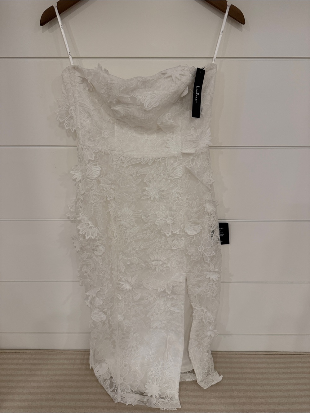 Lulu's White Floral Lace Strapless Midi Dress